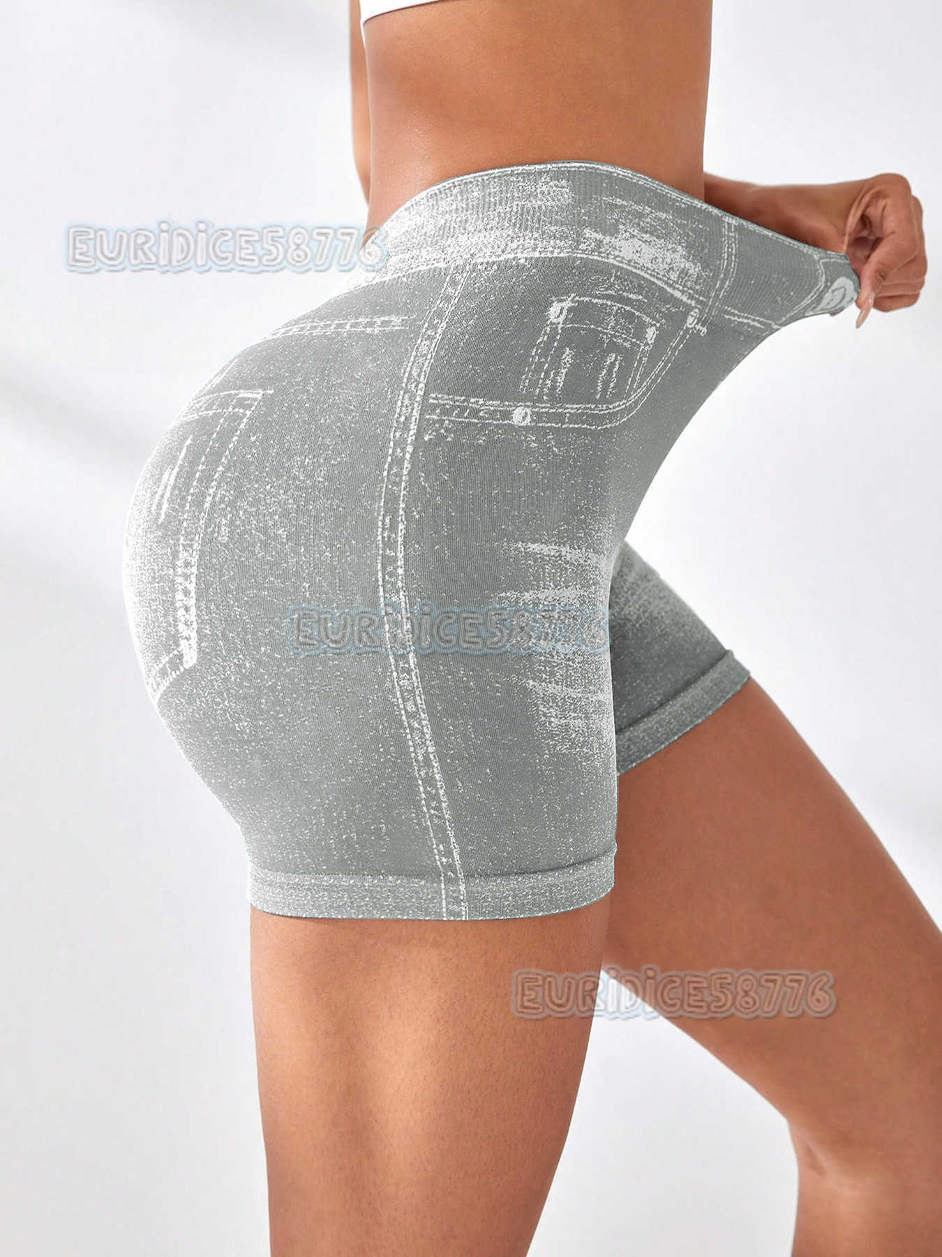 Imitation Denim Seamless Yoga Shorts for Women Back v Waist Hip Lift Quick-dry Tight-fitting Running Sports Fitness Shorts H250819