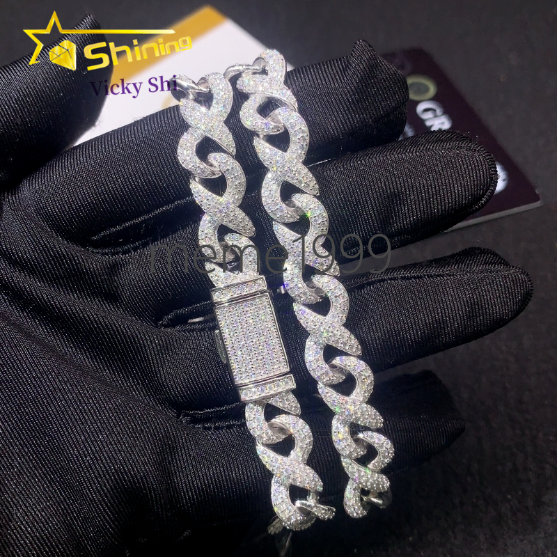 New Arrival Hip Hop Cuban Chain 925 Silver 10MM VVS Moissanite Cuban Bracelet Iced Out Infinity Cuban Link Chain