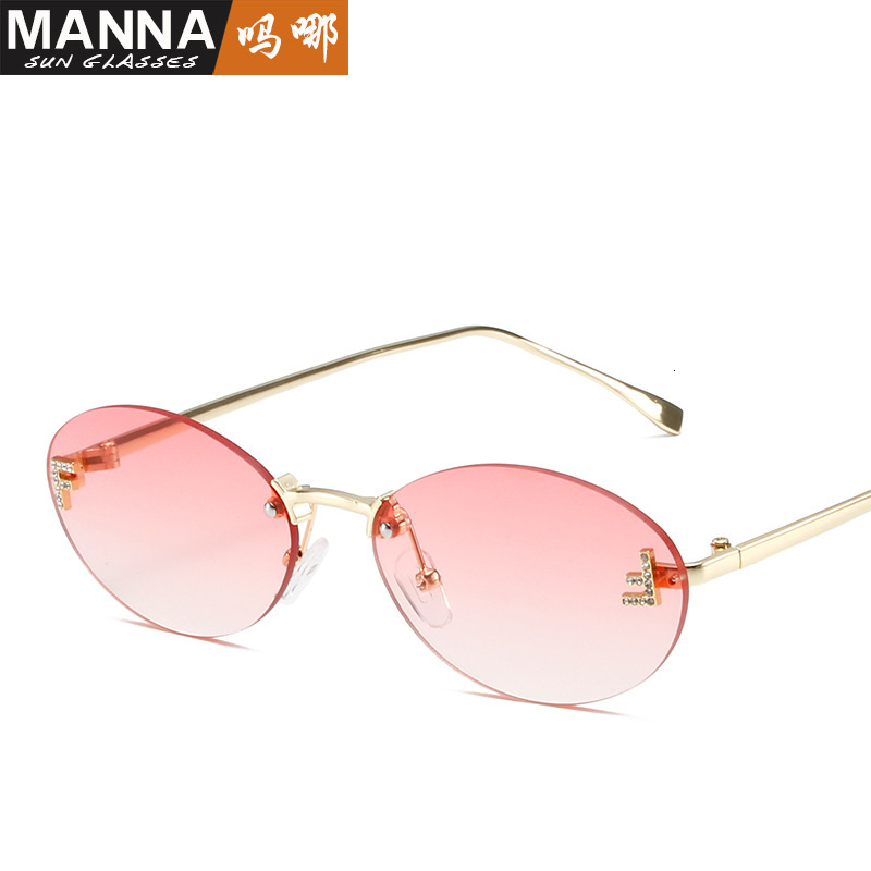Oval Small Frame New Frameless Cut Edge Personality Glasses Unique F Letter Dot Diamond Sunglasses