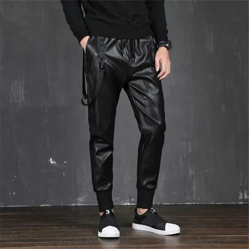 High Elastic Leather Pants for Men Windproof and Waterproof Winter Small Feet Trendy and Long Cycling Street Mens Leather Pants W250819