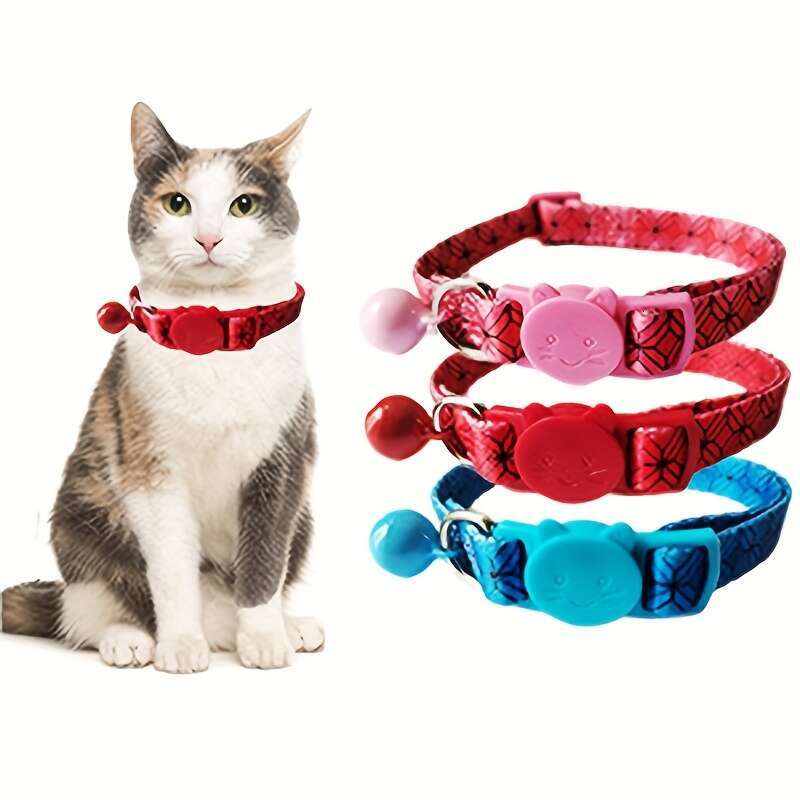 New Pet Supplies Kitten Polyester Printed Colorful Bell Collar Adjustable Cat O Collar