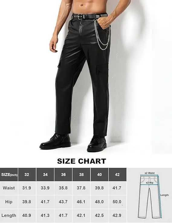 Arjen Kroos Mens Leather Pants Casual Straight Leg Motorcycle PU Leather Pants with Multiple Pockets W250819