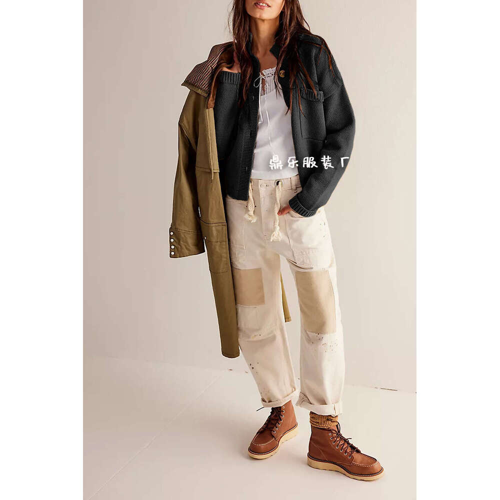 Winter Knitted Jacket Stand Collar Solid Color Cardigan Sweater Women's New Style B5