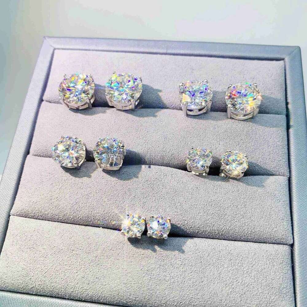 Dia VVS Round S 10K 14K Solid Gold Stud Women Men Moissanite Earrings