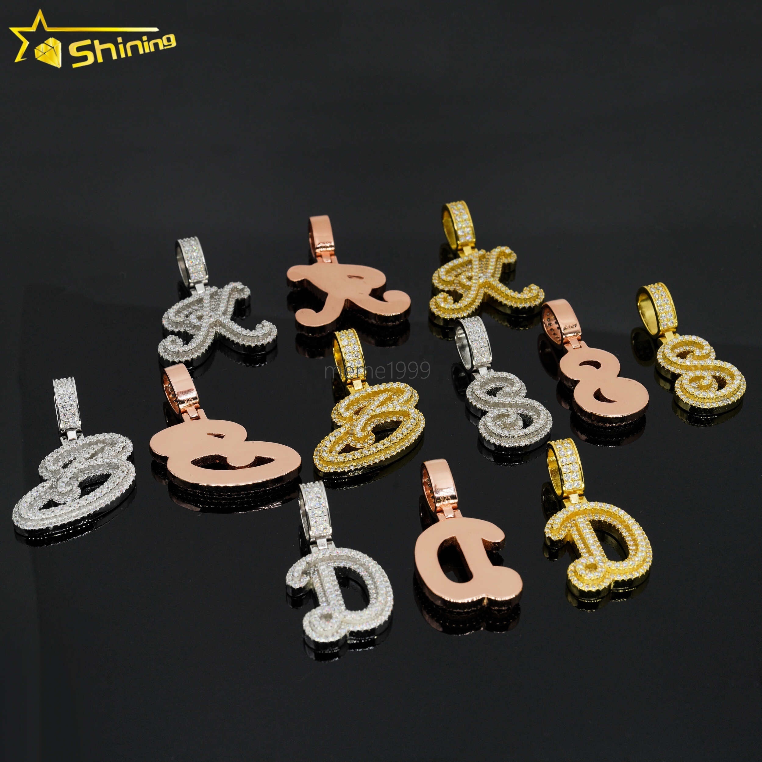 Solid Silver 925 Custom Iced Out Rope Chain VVS Moissanite Custom Initial Letter Pendant Necklace Moissanite Pendant