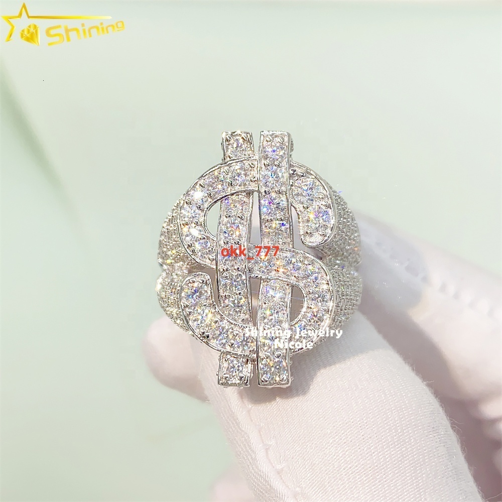 New Arrival High Quality GRA Certificate Dollar Custom S925 Silver Moissanite Ring Men VVS Hip Hop Ring