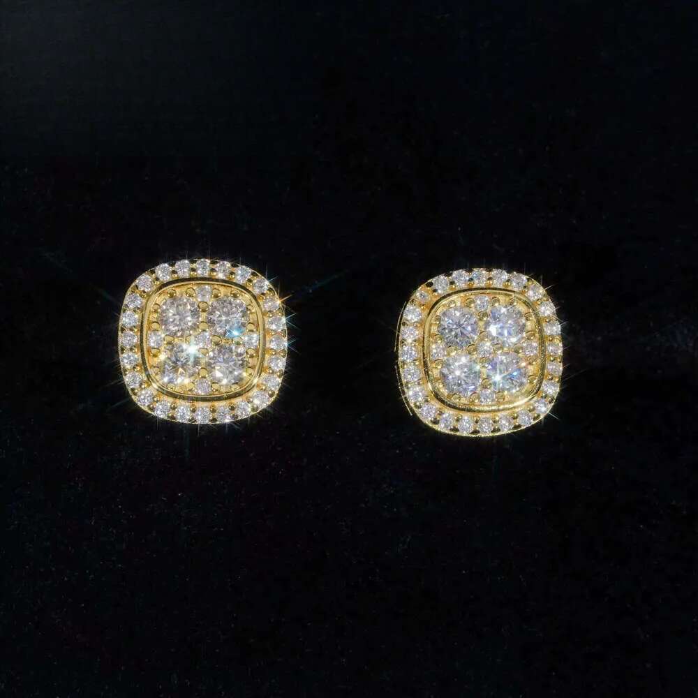 Fast Shipping 10mm Mens Earring Gold Plated Sterling Sier Iced Out VVS Dia Moissanite Screw Back Stud Earrings