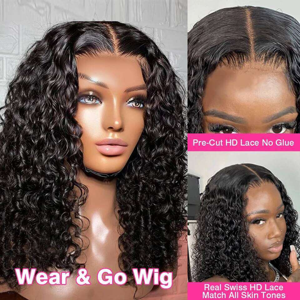 250% Curly Deep Wave Lae Frontal Wear Go Glueless Wig Short Bob 4X4 HD Lace Front Human Hair Wigs Sale