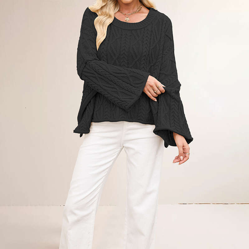 New Autumn Winter Women's Clothing Plus Size Short Loose Braided Solid Color Knitted Sweater B3