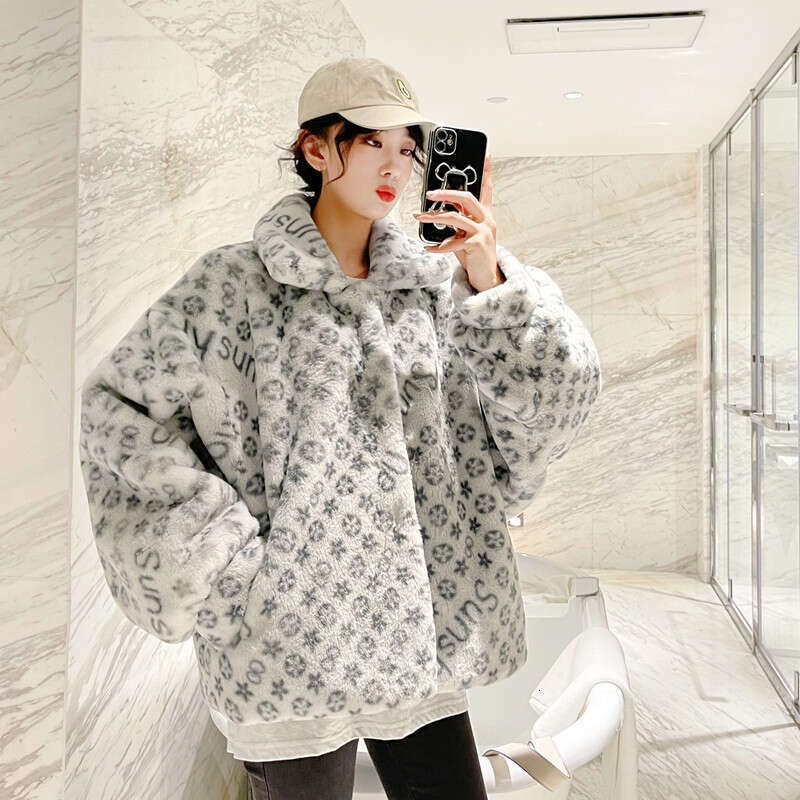 Winter New Small Square Neck Thickened Jacket Loose Faux Fur Long Sleeve Coat Bat Sleeve Plush Coat