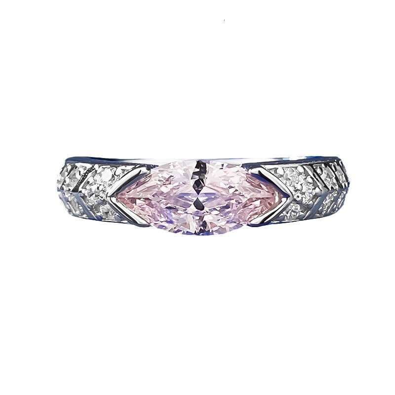 Mujing Jewelry New S Silver Inlaid 5*10mm Marquise Pink Diamond Personality Ring for Women Simple Daily Ins Style