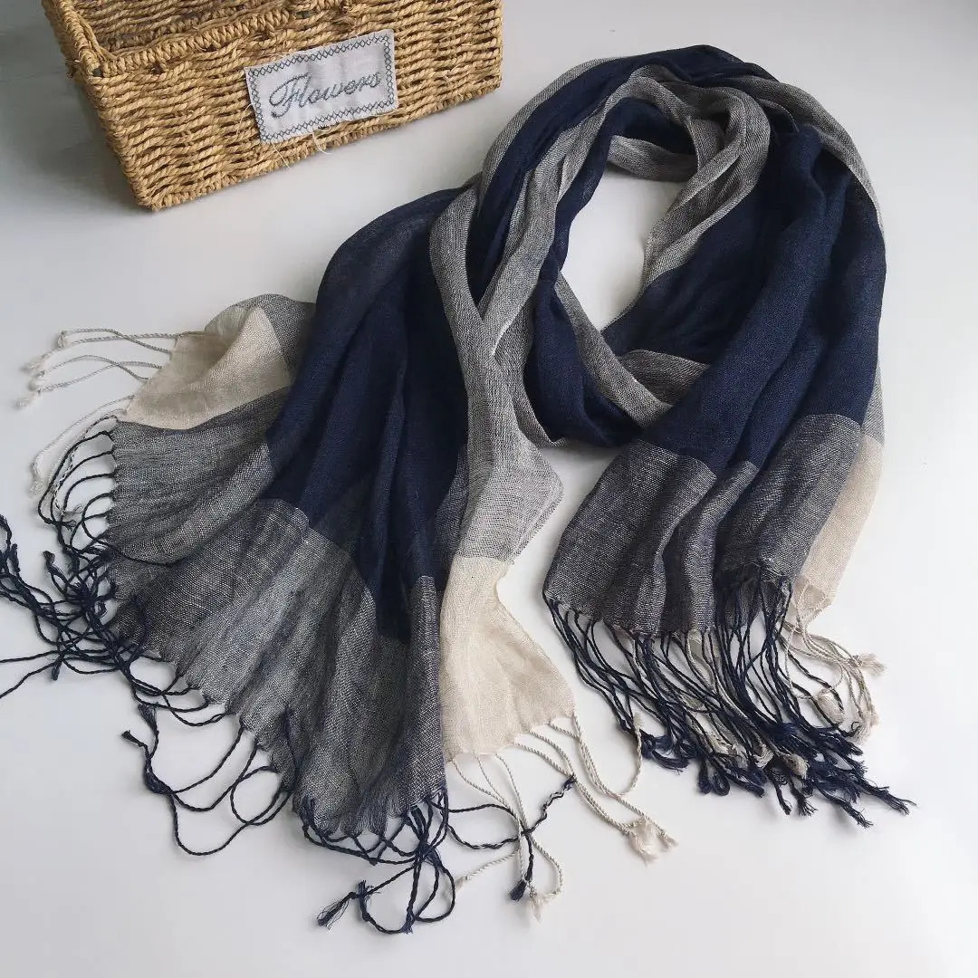 High Quality 100% Linen Scarf Plaid Shawl Four Seasons Scarves Muslim Scarves For Lady 250818