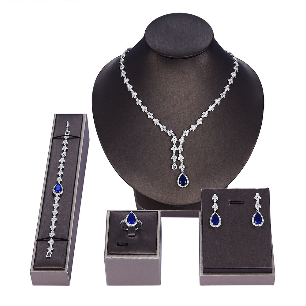 HIBRIDE Simple CZ Ladies Jewelry Sets Water Drop Cubic Zirconia Crystal Tassel Earrings and Necklace Set for Women Gifts 250417