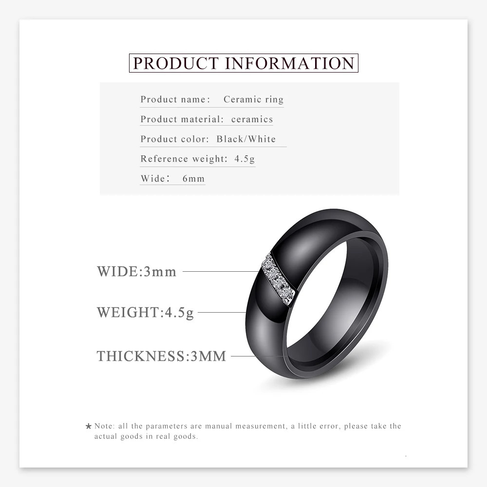 Fashion White Black Ceramic Rings For Women Smooth Surface Inlaid Zircon Women Ring Stainless Steel Wedding Engagement Gift 250815