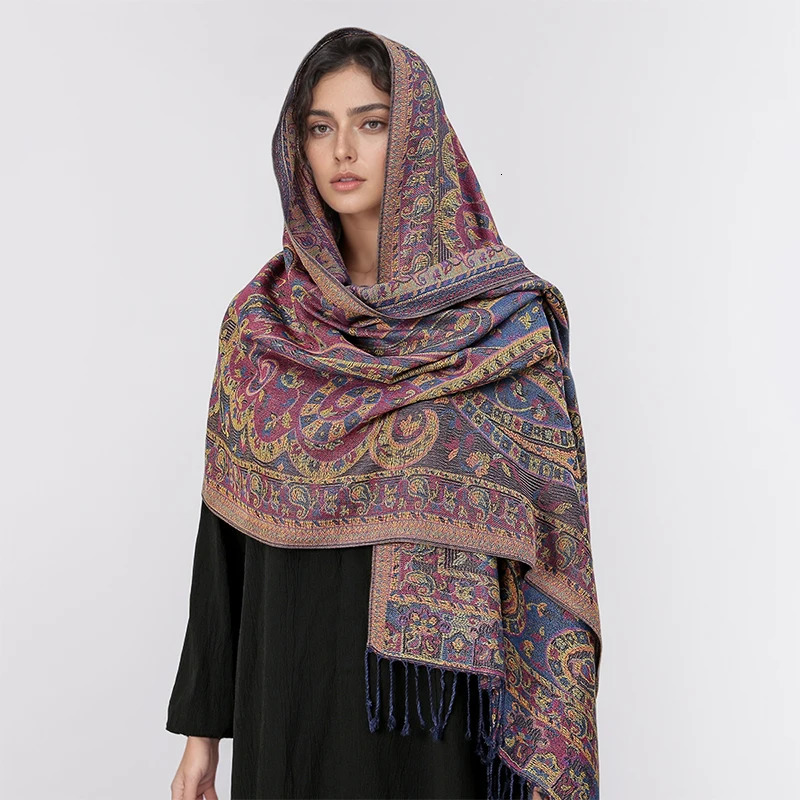 Paisley Pashmina Shawl Scarf Women Jacquard Cashew Printed Scarves Flowers Borders Female Tassel Blanket Wraps Ethnic Shawls 250818