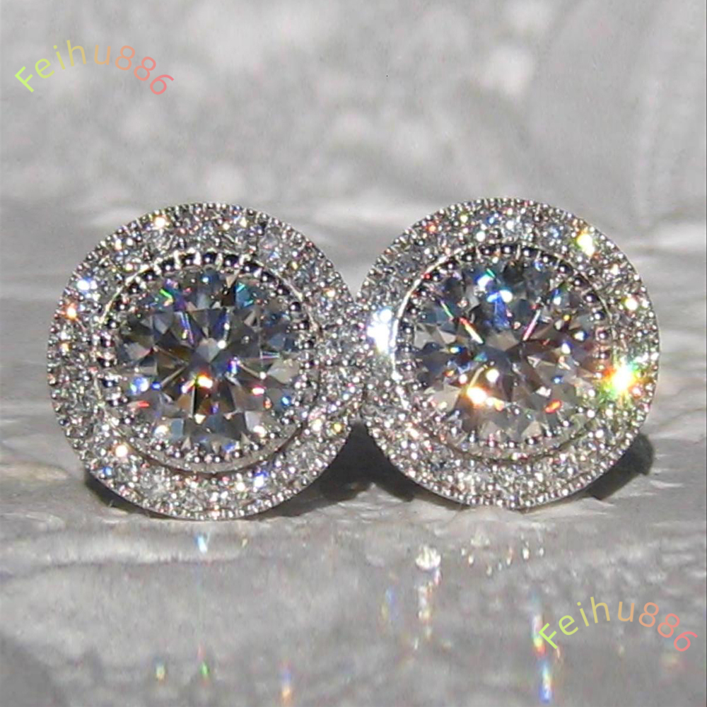 9mm Round Moissanite Stud Earrings Girls Silver Gold Color Clear Silver Ladies Stud Earring for Women Men