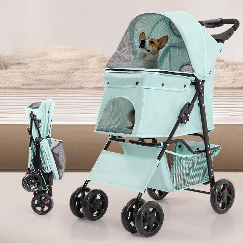 Pet Stroller Converts to Detachable Carrier and car Booster Seat,Foldable 4-Wheeled Jogging Puppy Stroller,with Rubber Wheels All Terrain Dog Stroller