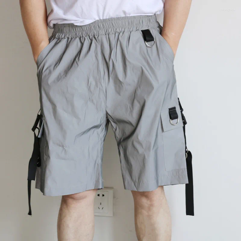 Men's Shorts Trendy Brand Design Colorful Reflective Cargo For Men Summer Loose High Street Hip-Hop Wide-Leg Five-Point Pants