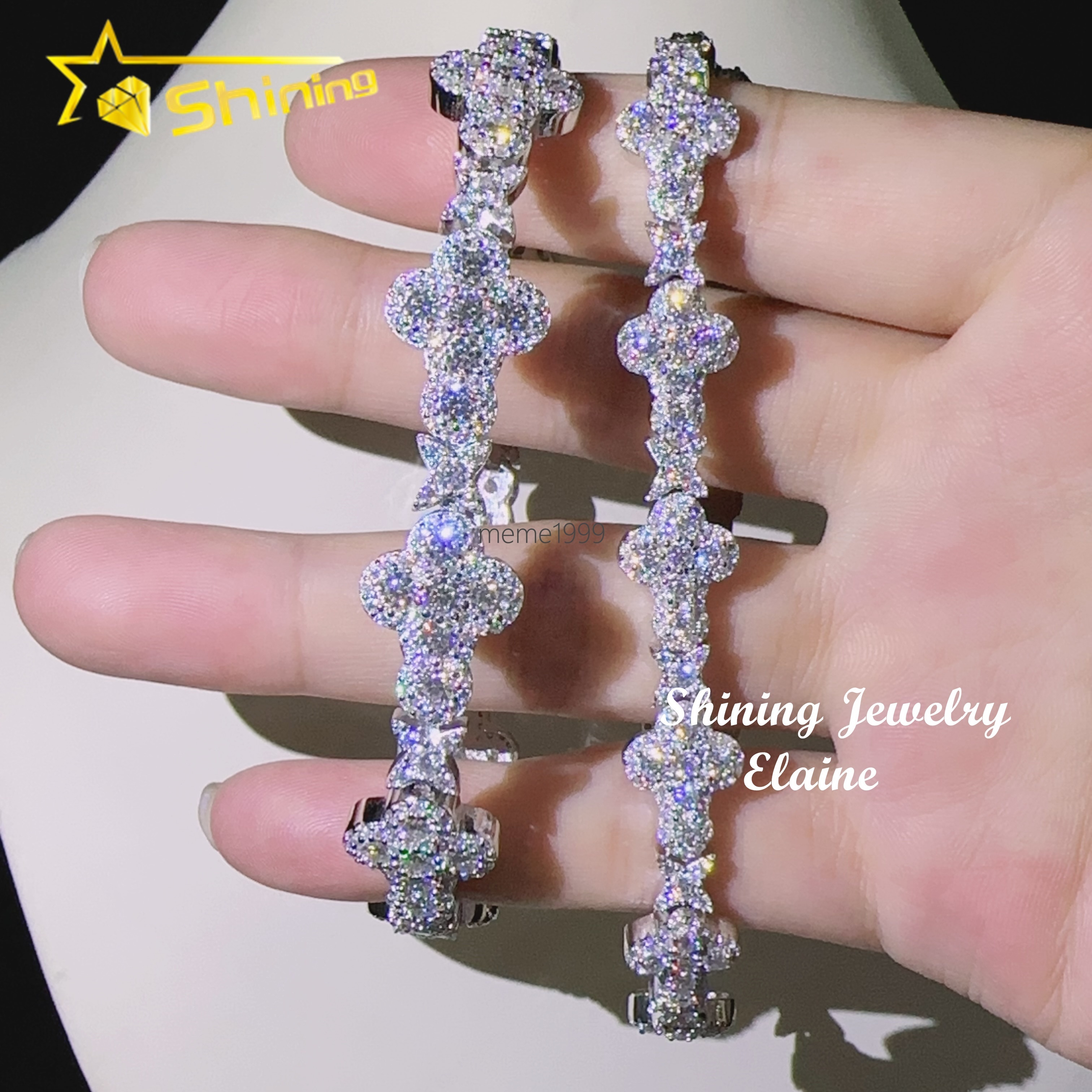 Pass Diamond Tester 10MM 13MM 925 Silver White Gold Cross Moissanite Hip Hop Iced Out Jewelry Tennis Bracelet