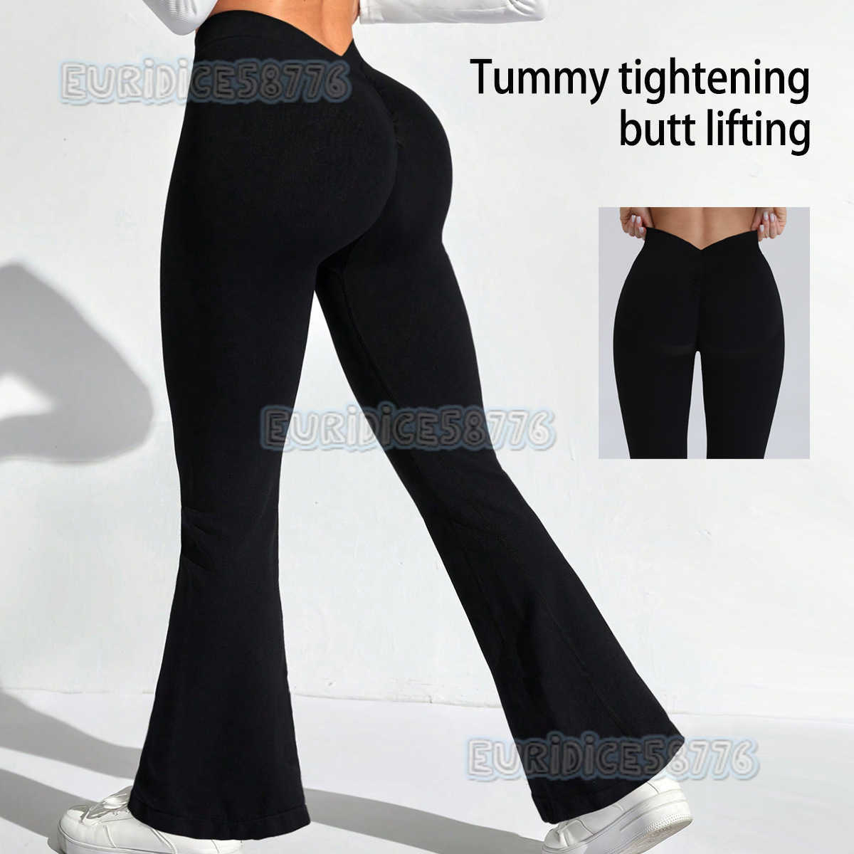 High Waist Tummy Control Yoga Pants Women Deep v Flared Peach Hip Sports Tight Pants High Elastic Running Fitness Long Pants H250819