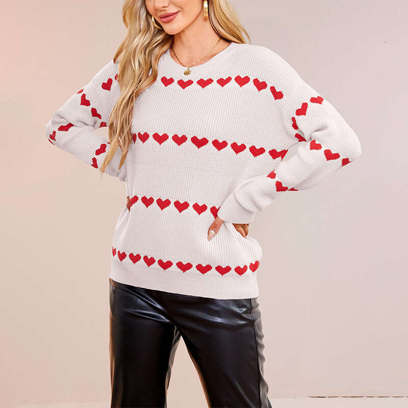 New Autumn Winter Women's Clothing Valentine's Day Love Heart Pullover Knitted Plus Size Loose Sweater B5
