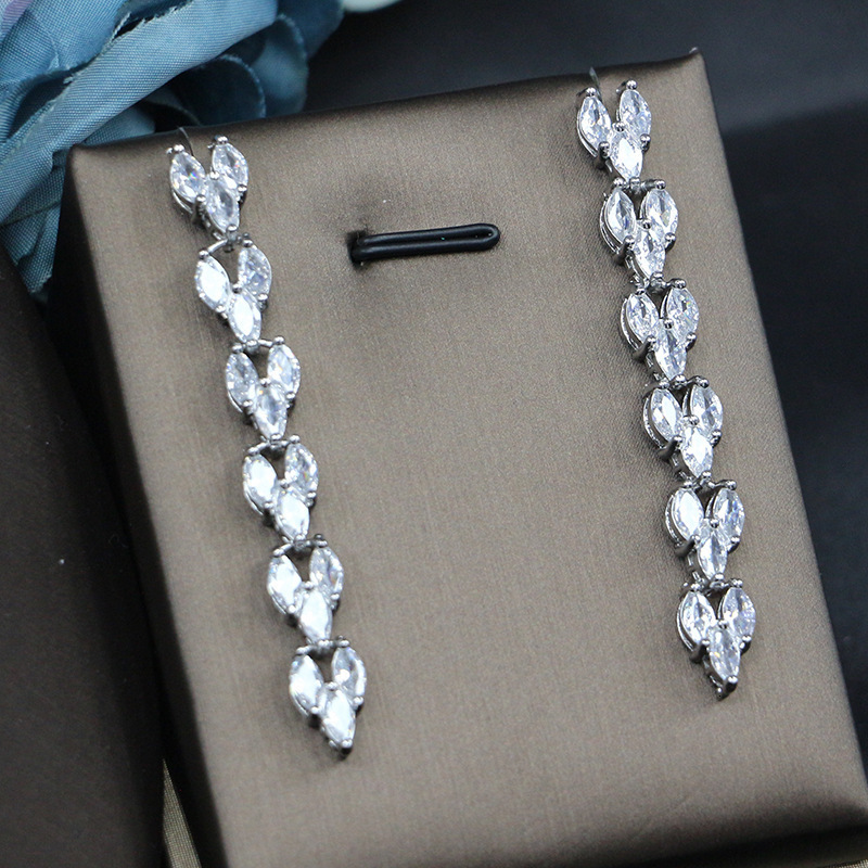 Fashion Leaf 4pcs AAA CZ Women Bridal Wedding Jewelry Set Earring Necklace Set parrure bijoux femme mariage 250417 - view 4