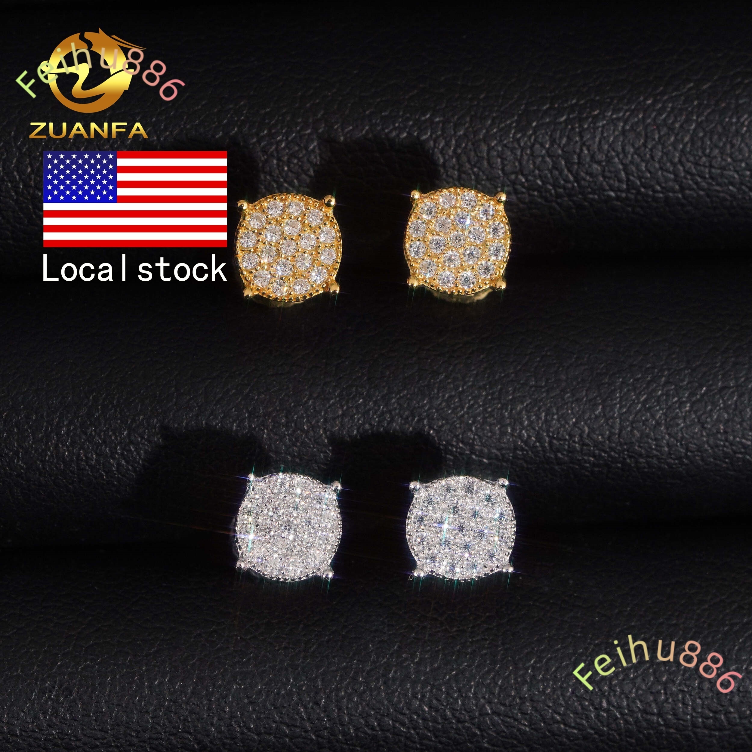 Micro Pave Setting Lab Diamond Sterling Silver White Gold Plated Solitaire Earring Stud Moissanite Earring Studs