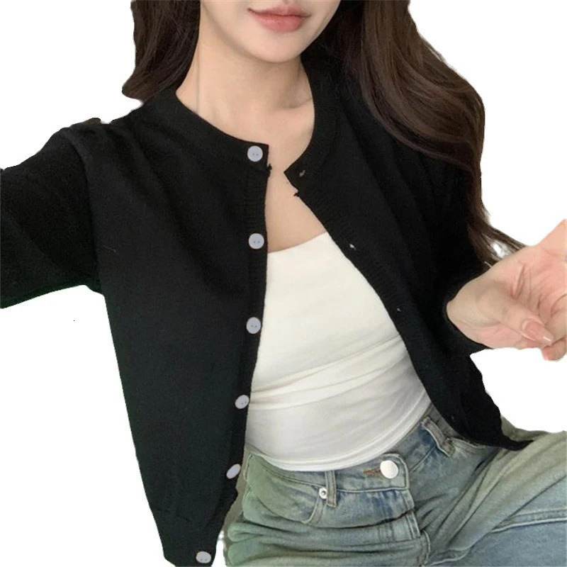 Alobee Red Cardigan Knit Early Autumn Women Clothes Outdoor Crop Sweater Outerwear Long Sleeve Top Bottoming Shirt 250819