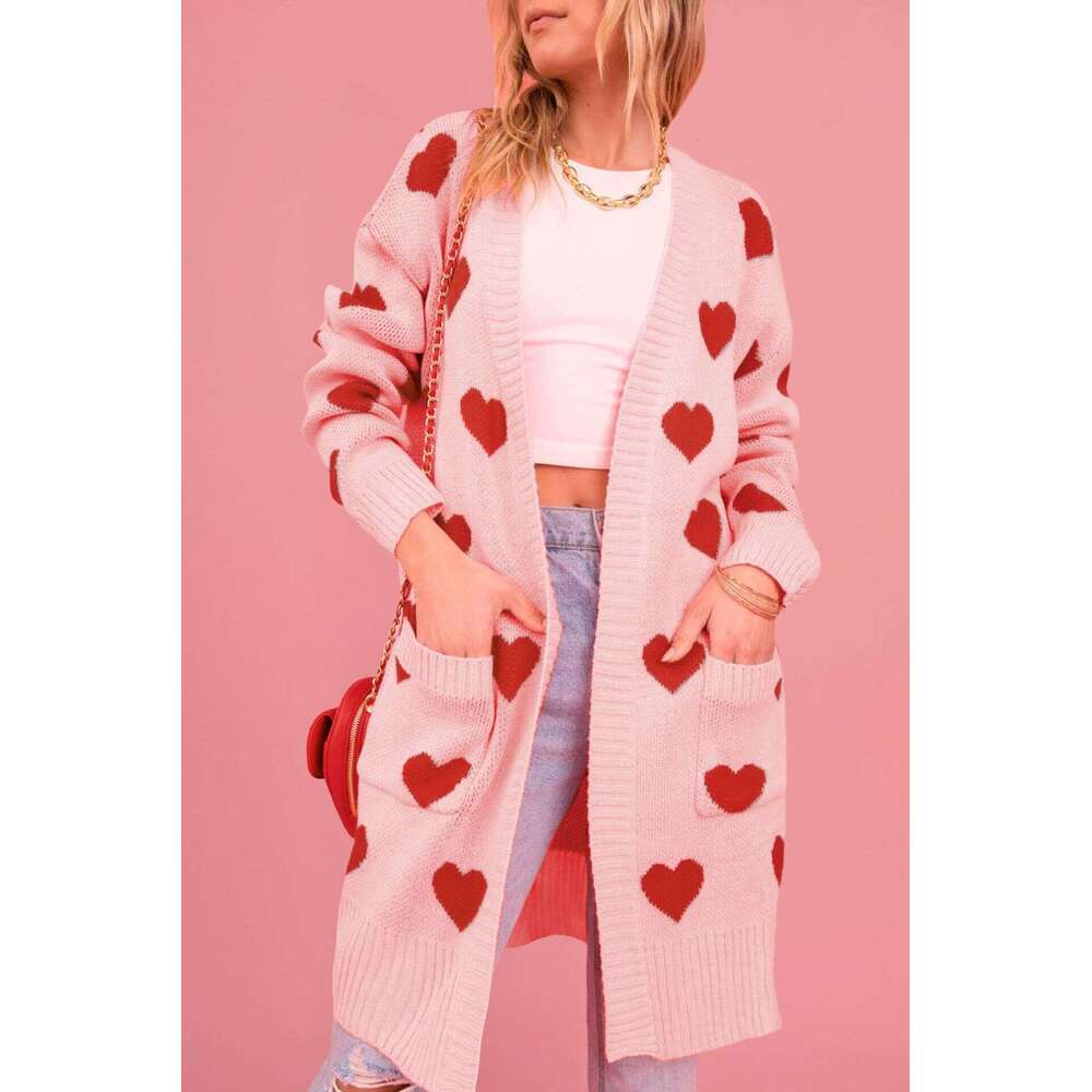 New Winter Valentine's Day Heart Knitted Mid-Length Plus Size Sweater Coat For Women B5