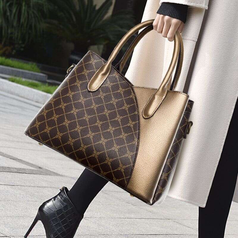 For Women Handbag Fashion Color Contrast Printed Lady Temperament Mom Commuter Bag