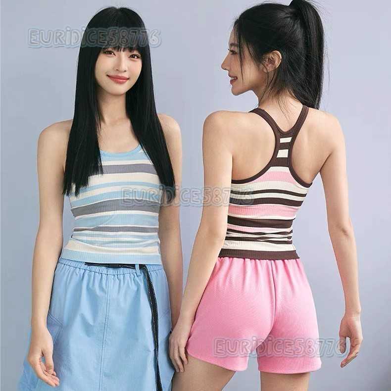 New Color-block Back-fixed Cup Sports Tank Top for Women Wearable Outside Striped Fitness Yoga Wear H250819