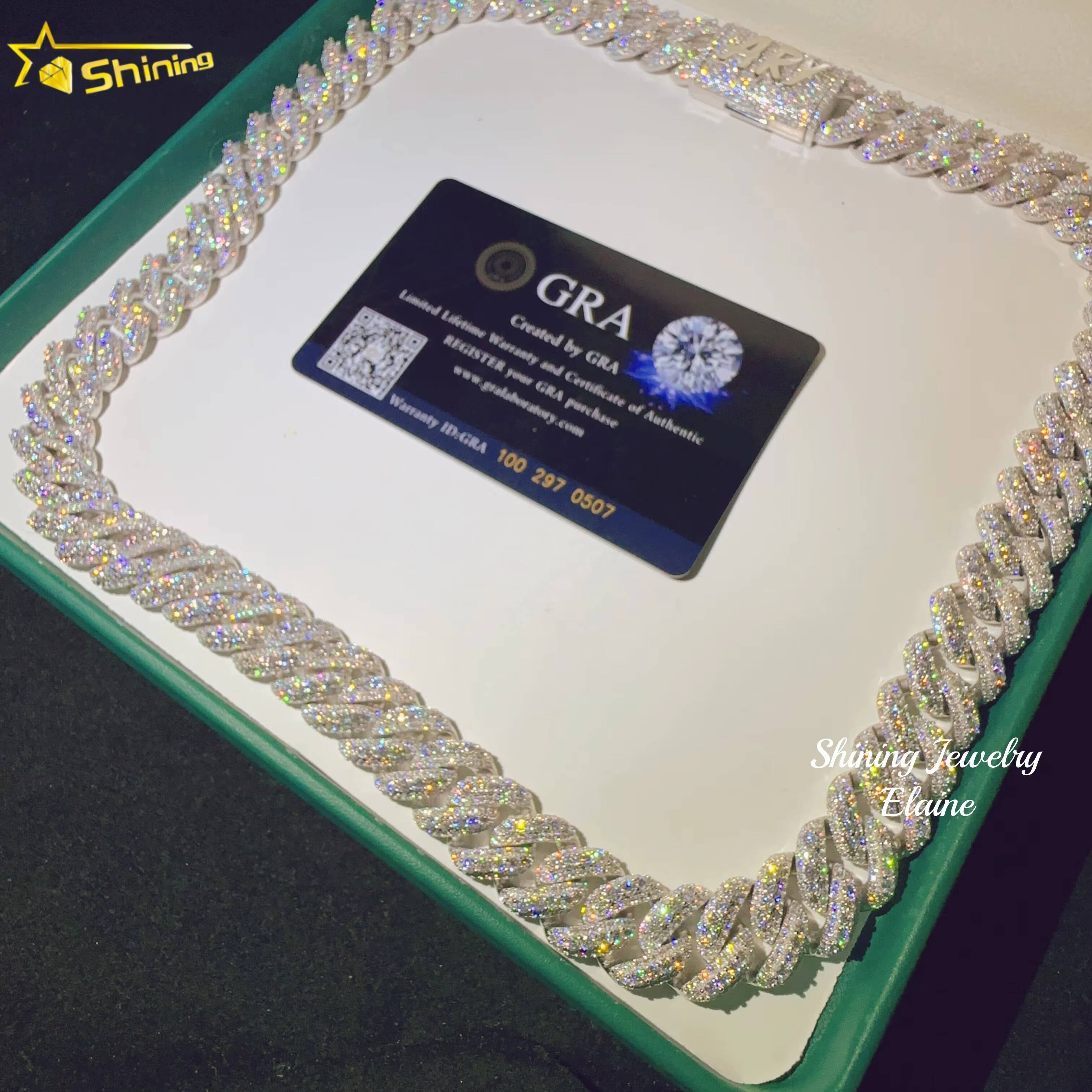 Factory Price Hip Hop Custom Fashion 925 Sterling Silver Luxury VVS Moissanite Iced Out Miami Cuba Link Chain