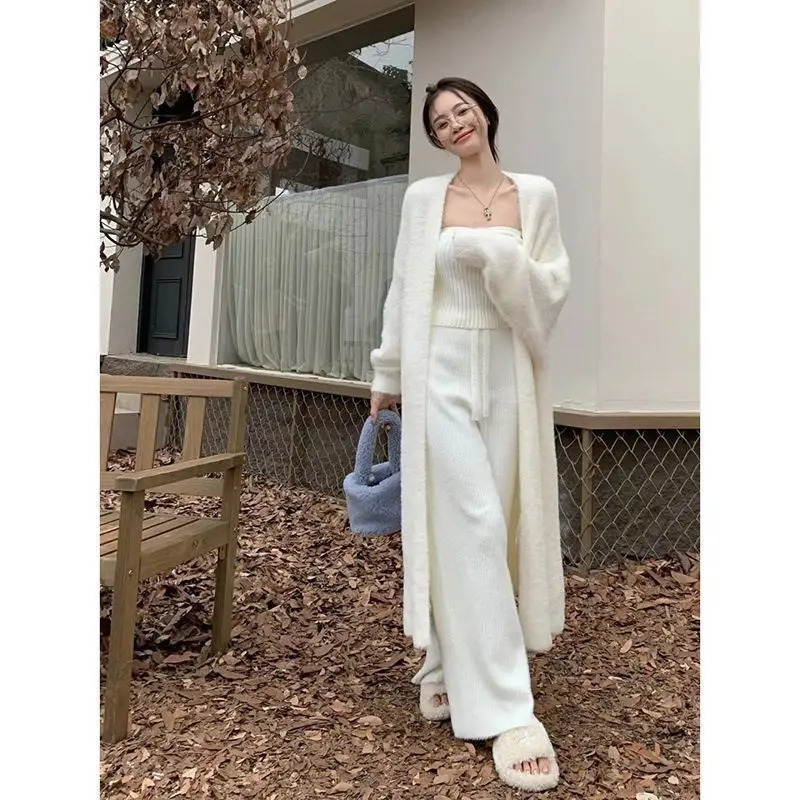Slimming Autumn And Winter Loose Fitting Long Sweater Thickened Lazy Knitted Cardigan Jacket White 250819