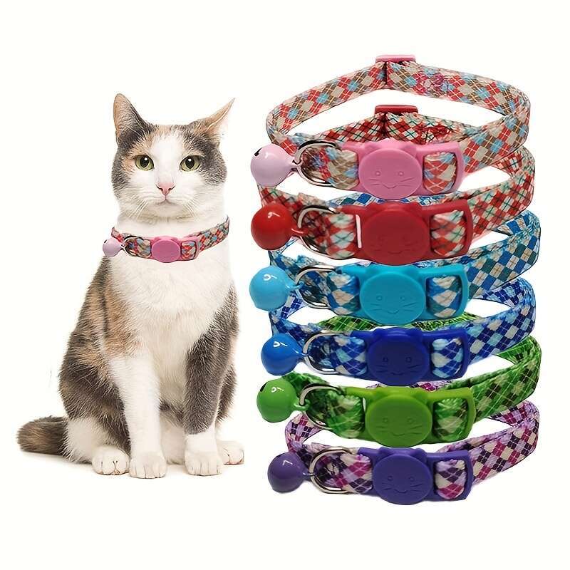 New Pet Supplies Printed Plaid Kitten Collar Adjustable Polyester Bell Cat Necklace
