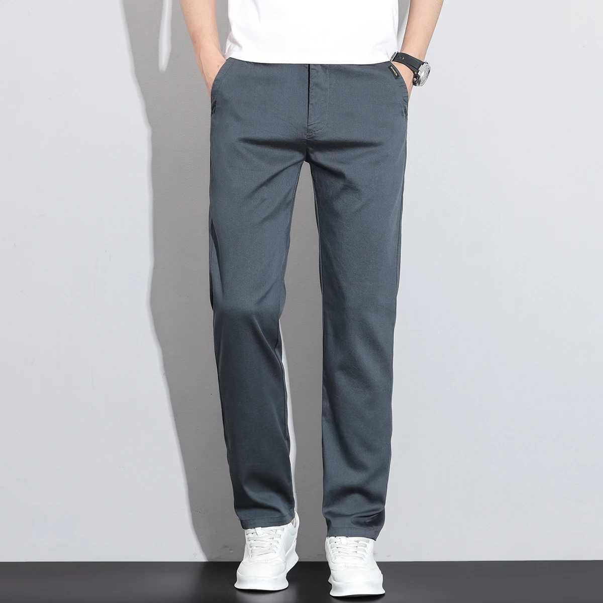 Breathable Stretch Thin Lyocell Casual Pants Men Straight Fashion Business Spring Summer Trousers Work Versatile Mens Clothing W250819