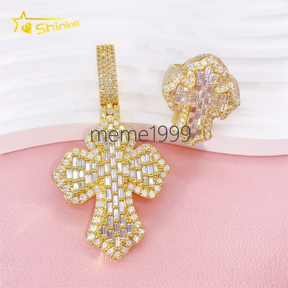 New Design Silver 925 VVS Moissanite Hip Hop Iced Out Fine Jewelry Necklace Men Pendant Cross Pendants With Cross Ring