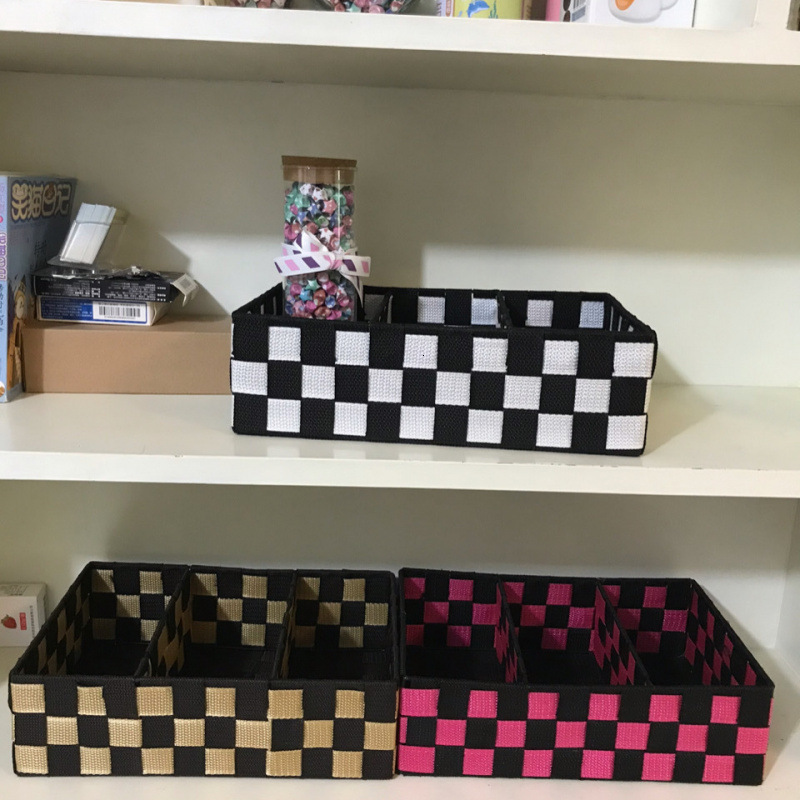 Desktop Storage Box Multi Purpose Organizer Fabric Woven Blue for Keys Cosmetics Compartment Home Use in Living Room Bedroom Kitchen Durable