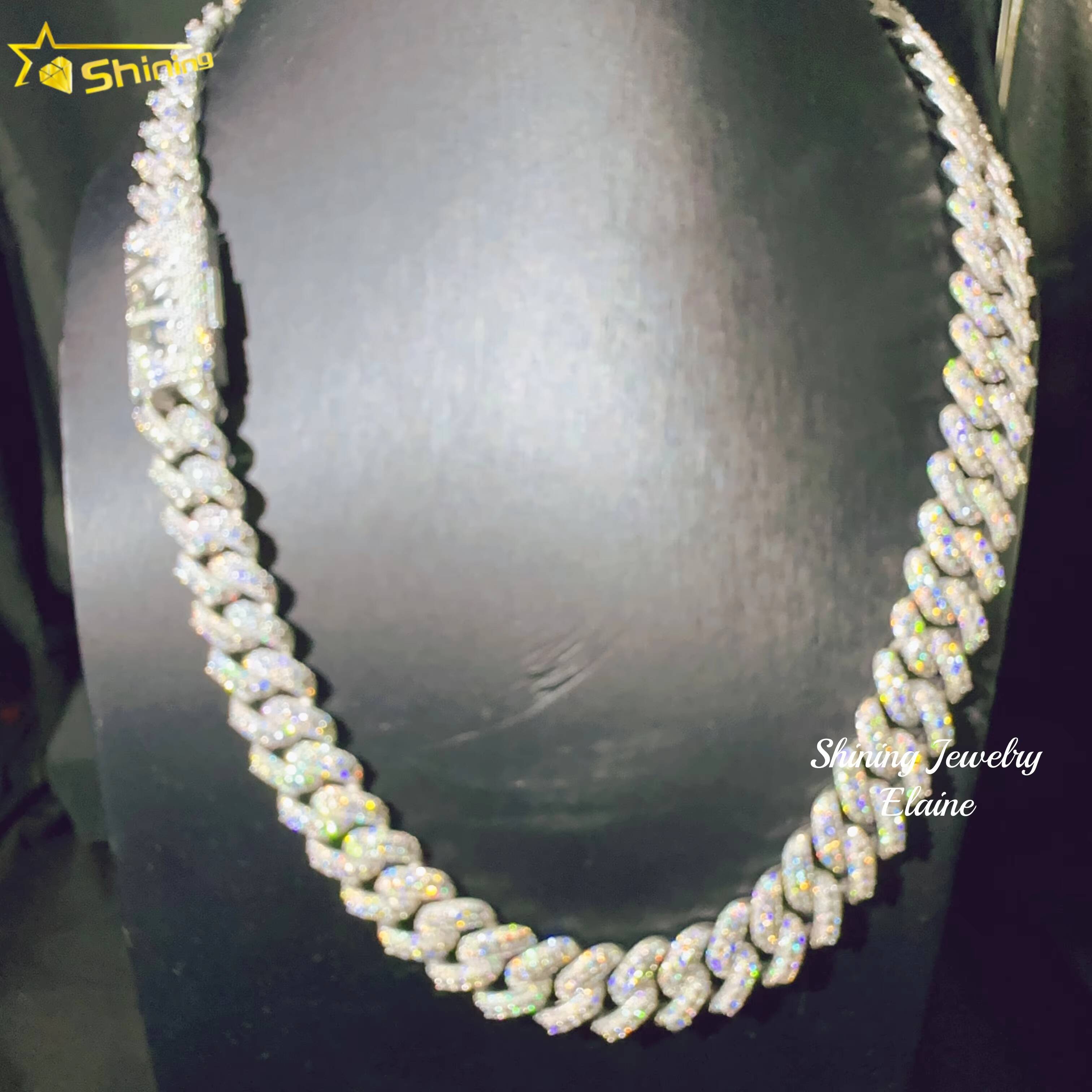 Factory Price Hip Hop Custom Fashion 925 Sterling Silver Luxury VVS Moissanite Iced Out Miami Cuba Link Chain