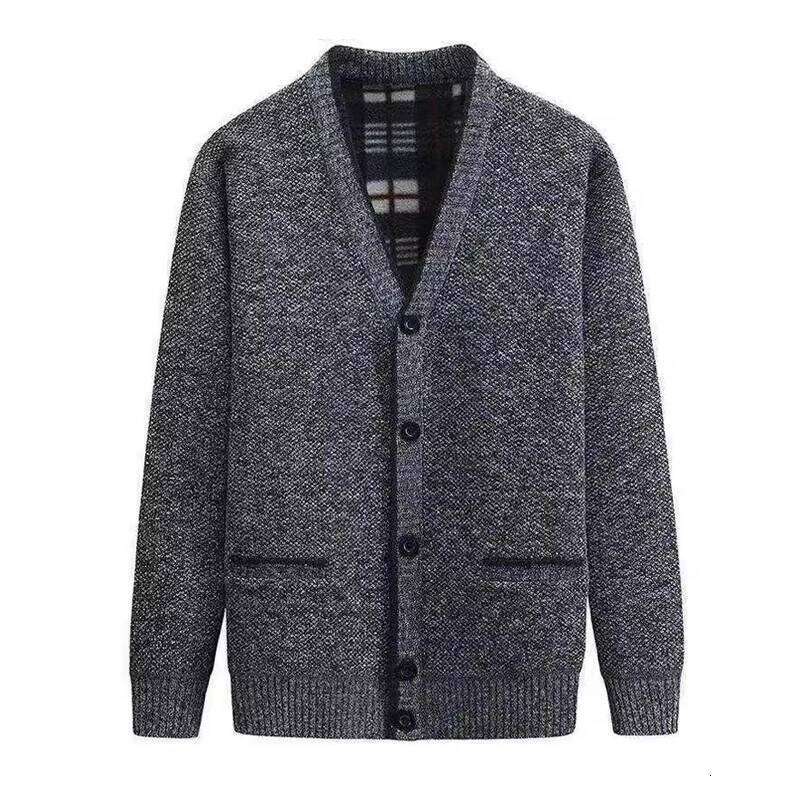 Winter Men's Jackets Vintage Wool V-Neck Knitted Sweater Coats Men Fleece Lined Warm Cardigan Clothing