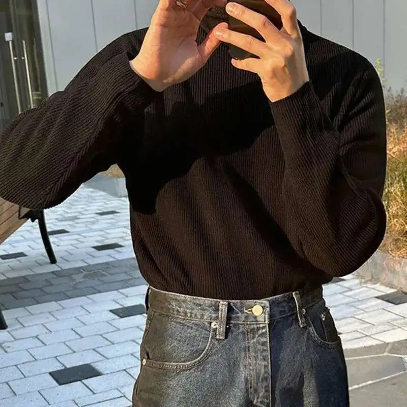 IEFB Korean Style Chic Men Turtleneck Sweater Solid Color Male Knitting Bottom Top Autumn Spring Trend Knits 9C7082 250819