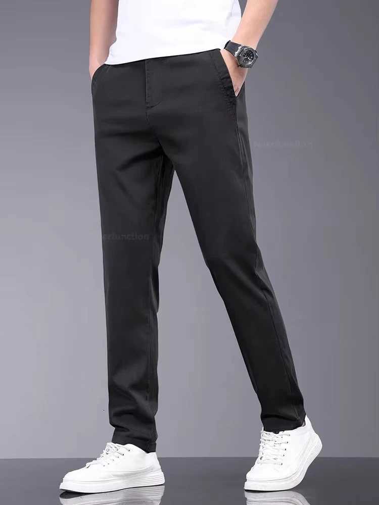 Brand Men Pants Soft Stretch Lyocell Fabric Summer Clothes Casual Pants Thin Elastic Waist Business Slim Trousers Men W250819