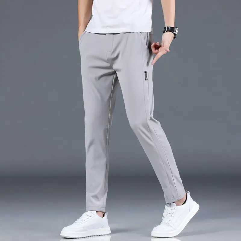 Ice Silk Mens Pants 2025 Summer New Black Gray Thin Business Casual Pants Outdoor Elastic Breathable Straight Leg Sports Pants W250819