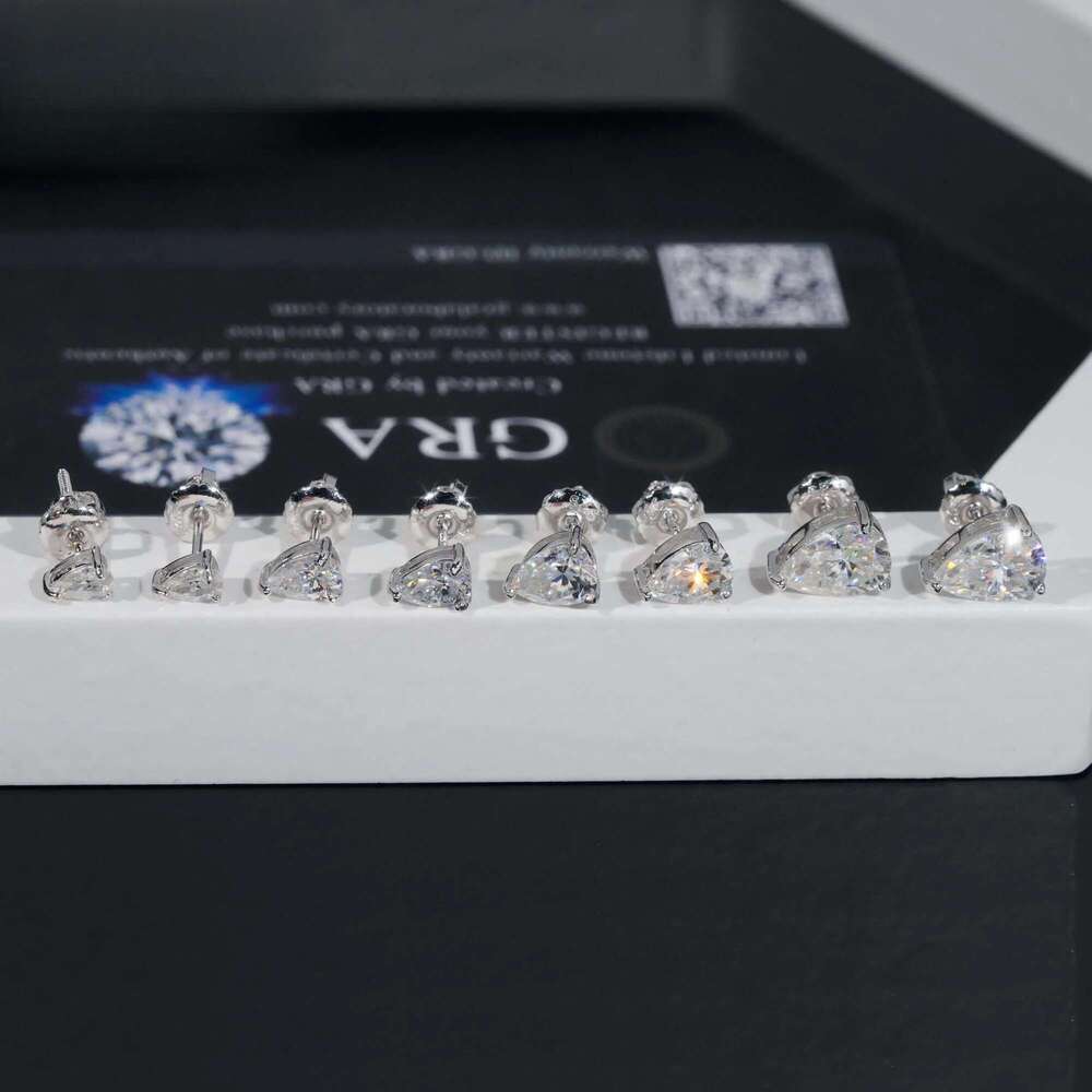 Wholesale Price Fine Jewelry Women Sier Pear cut Moissanite Dia Stud Earrings GRA Certificated