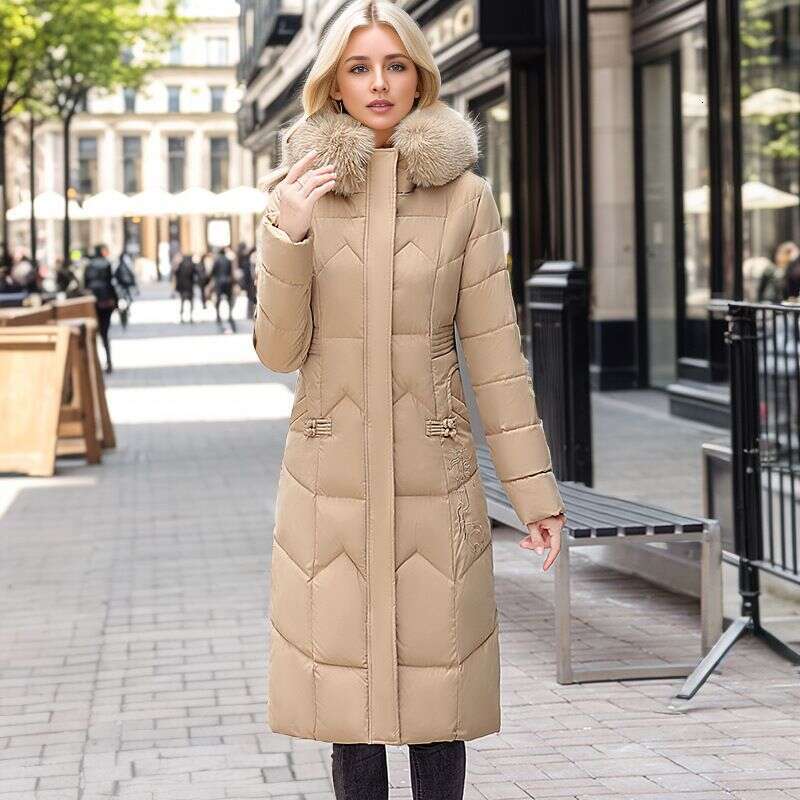 Women's Clothing winter new fashion coat women's long waist cut and knee length thickened large fur collar cotton padded jacket