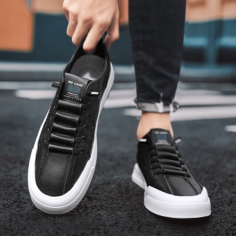 Men's shoes spring and summer new genuine leather breathable high-end sense of printed shoes leisure sports white shoes