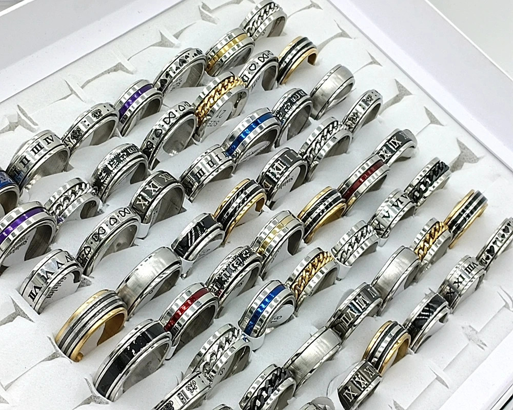 Wholesale Bulk Lots 30pcs/lot Male Spinner Ring Rotate Stainless Steel Men Fashion Spin Ring Punk Jewelry Party Gift 250815
