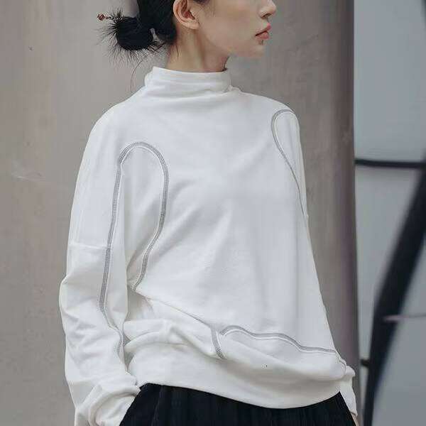 Women's Oversized O-Neck Sweatshirts Drop-Shoulder Pullover with Long Sleeves Casual Breathable Terry Sweaters for Autumn/Winter