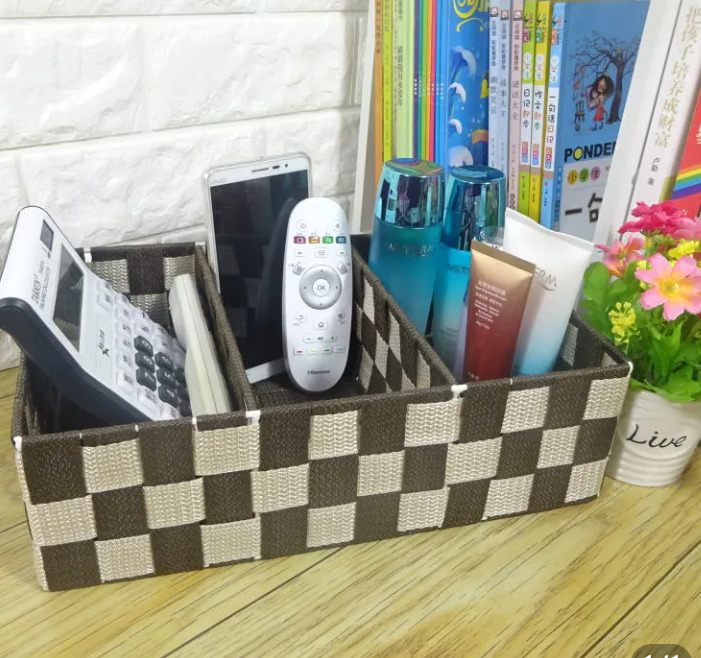 Desktop Storage Box Multi Purpose Organizer Fabric Woven Blue for Keys Cosmetics Compartment Home Use in Living Room Bedroom Kitchen Durable