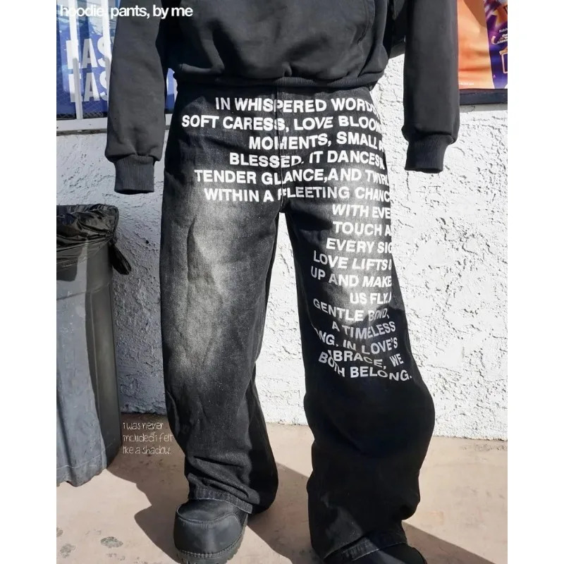 Deeptown Vintage Letter Print Women Man Jeans Y2k Harajuku Washed Wide Leg American Style Denim Pants Baggy Hip Hop Streetwear250819