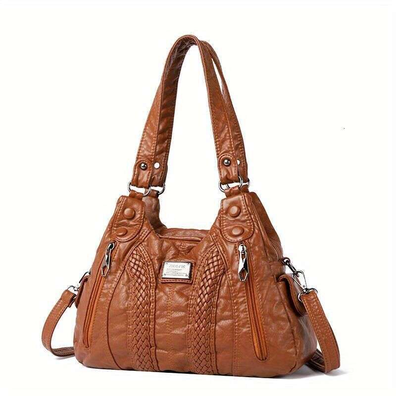 Women's PU Leather Handbag With Multiple Pockets, Designer Casual Shoulder Bag